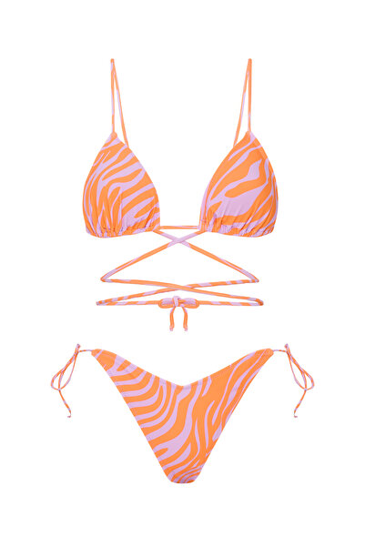 Beach&Beyond Kadın Lila Turuncu Zebra ipli Bikini Üstü