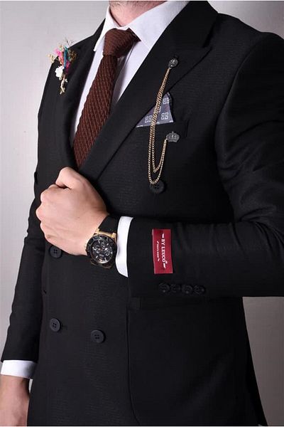 AGUSTİNİ Black, Double-Breasted Suit Pointed Collar Slim Fit |   Agustini
