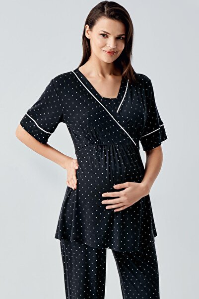 Artış Polka Dot Short Sleeve Lycra Viscose Maternity Pajamas Set 14206