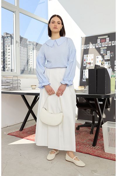 Fatma Atasoy Double Ecru Double Pleated Skirt