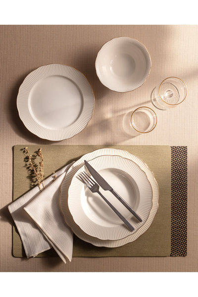 Madame Coco Delron Altın Yaldızlı 6 Kişilik 24 Parça Yemek Takımı - Beyaz/Gold