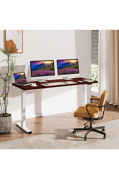Mahmayi FlexiSpot Modern Adjustable Standing Desk Ergonomic 150x60 cm - MIH Mahogany and White