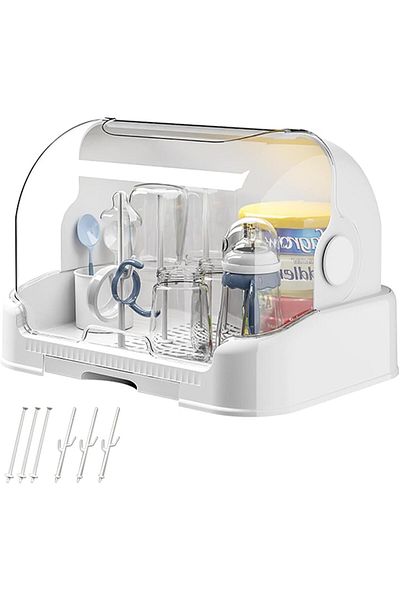 COOYA Baby Bottle Drying Rack, Storage Box with Cover, Portable Baby Bottle Holder with Drainer