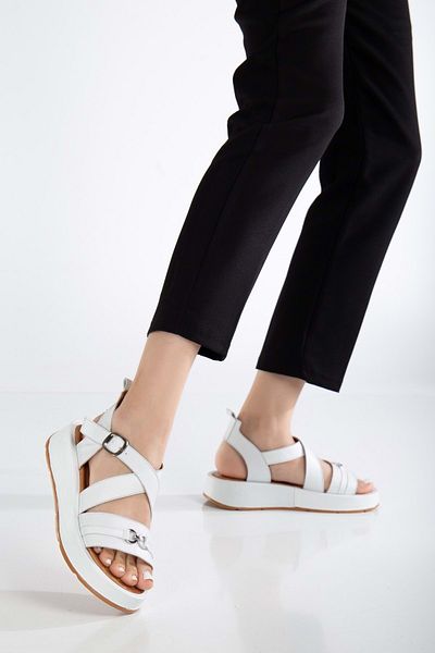 ANALİN SHOES Sandale de zi cu zi cu curea la gleznă încrucișată din piele naturală pentru femei albe