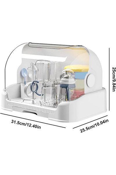 COOYA Baby Bottle Drying Rack,Dustproof Baby Bottle Storage Box with Removable Drip Tray and Lid(White)