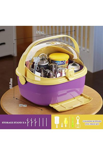 COOYA Baby Bottle Drying Rack, Portable with Cover ＆ Removable Drain Tray, Multifunctional, Easy to Clean