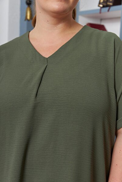 RMG Μπλούζα μεγάλου μεγέθους χακί - με λεπτομέρεια στο γιακά και στα μανίκια με σχισμή