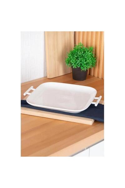 ACAR Bianco Perla Kare Kulplu Servis Tekli Tabak - 32.5 Cm Mst392