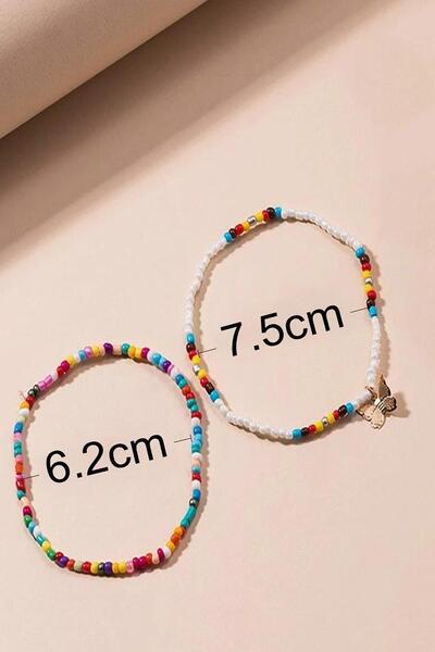New Obsessions Sand Beaded Butterfly Detailed Anklet 2 Pack
