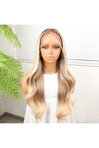 Mina Peruk Kumral Platin Ombreli Fiber Sentetik Hafif Dalgalı Tül Peruk