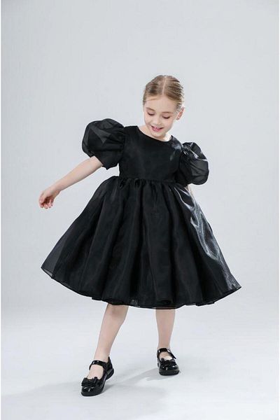 Mashotrend Balloon Sleeve Organza Design Evening Dress - Crystal Tulle Organza Evening Dress - Girls' Dress - Children's Evening Dress