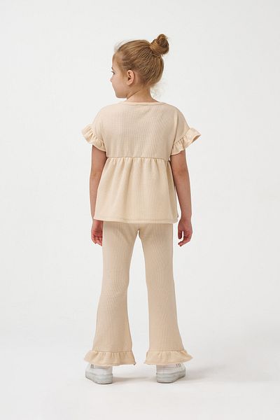 Minipodyum Girl's Summer Waffle Double Set with Drawstring Sleeves and Leg