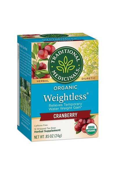 TRADITIONAL MEDICINALS شاي التوت البري العضوي خفيف الوزن، يخفف من زيادة الوزن بسبب الماء، 16 كيس شاي