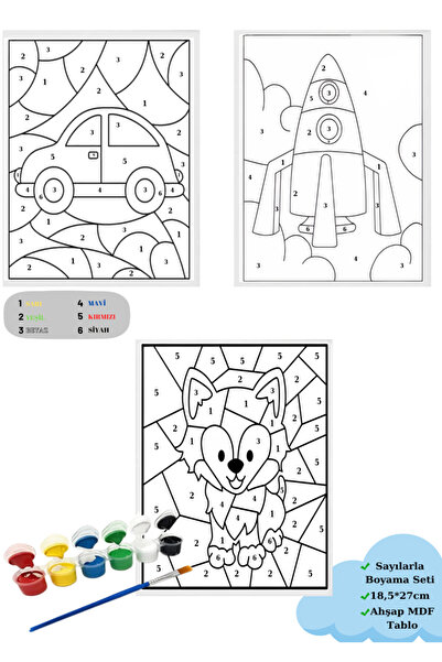 Cemira Sayılarla Boyama Seti, Ahşap Tuval , Roket, Araba Boyama, Hayvanlı Ana...