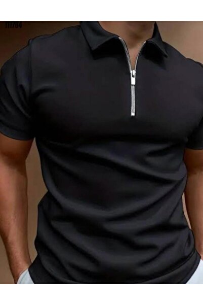 CAST COLLECTİON Мъжка черна тениска с цип от кадифе, османска материя