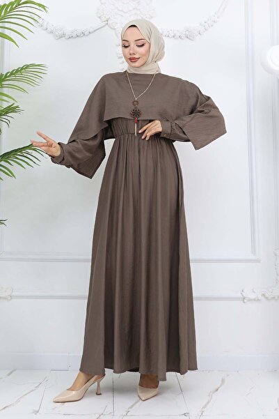 benguen Collar Detailed Necklace Dress - Mink 4809