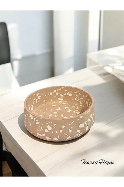 RAZZO HOME Dekoratif Doğal Taş Terazzo Kase 13 cm