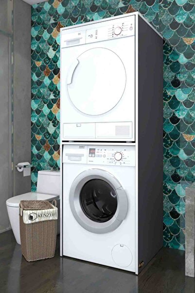 Kenzlife Çamaşır-Kurutma Makinesi Dolabı Evgeniya Gri 180*70*60 Banyo Çift Katlı Kapaksız Arkalıksız