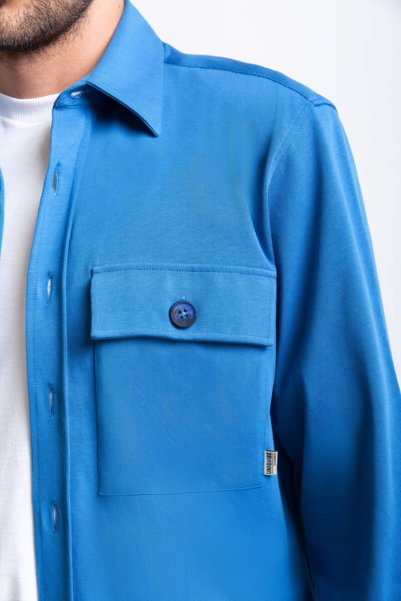 UNIQVIBE Organic Cotton Regular Fit Men's Blue Pocket Shirt