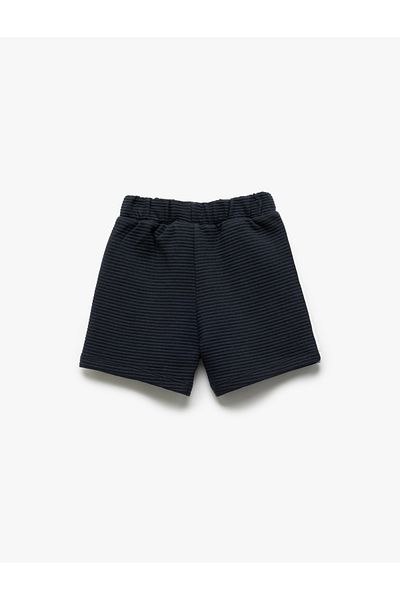 Koton Cotton Tie Waist Textured Shorts with Piping Detail
