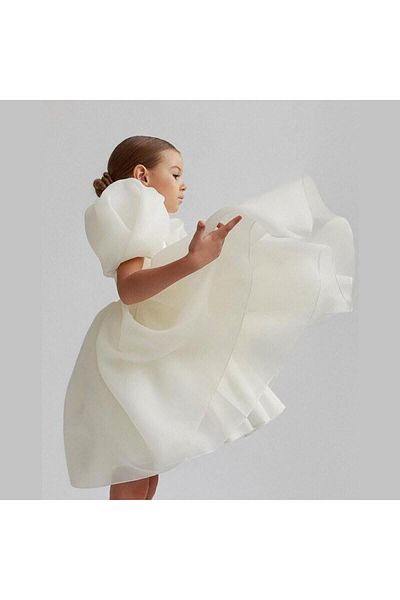 Mashotrend Balloon Sleeve Organza Design Evening Dress Crystal Tulle Organza Evening Dress Girls' Dress Children's Evening Dress