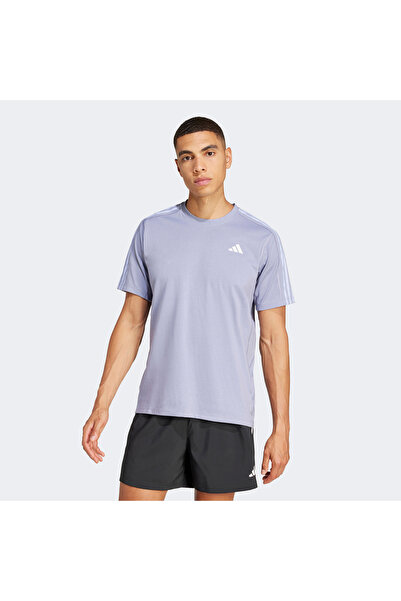 adidas Own The Run 3 Stripes Erkek Mor Koşu T-Shirt