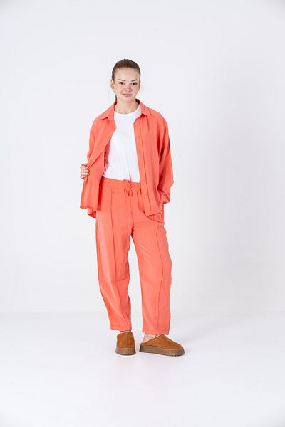 VerdeBlanco Oversize Front Lawn Pants and Shirt Set Pomegranate Flower