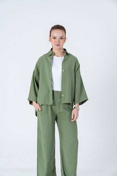 VerdeBlanco Green Oversize Palazzo Pants and Shirt Set