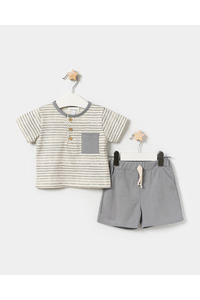 Minipodyum Baby Boy Striped T-Shirt and Shorts Summer Double Set