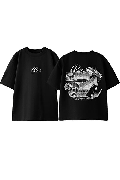 Anetos Μπλουζάκι Risk Lip Design Back με τύπωμα Cotton Black oversized