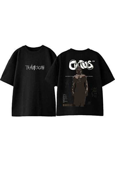 Anetos Tricou Travis Scott Catus Design Back cu imprimeu Cotton Black supradi...
