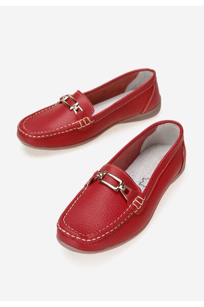 B T Shoes Women's red leather loafers Celetina