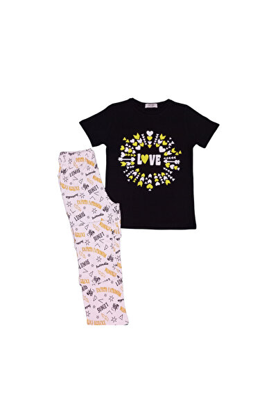 Newteam طقم بيجامة بناتي منقوشة - بنطلون بأكمام قصيرة موديل 4209