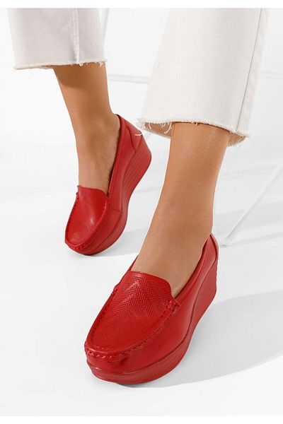 B T Shoes Tangelo women's red platform loafers