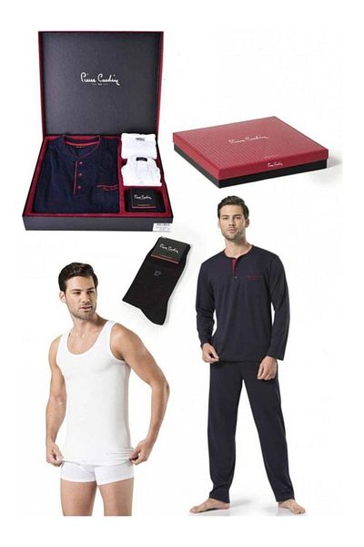 Pierre Cardin Set pijamale din bumbac bleumarin pentru bărbați Pİ.E.R.R.O.Z.E.L.T.7.7.