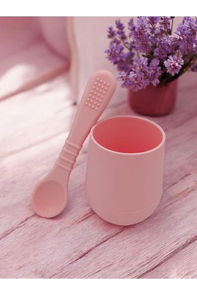CKM silikon Set of 2 Silicone Baby Drinking Cups and Spoons