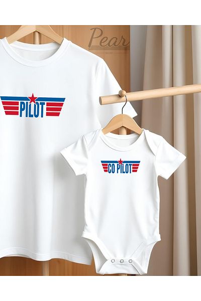 Pear Wear Father Son Oversize T-Shirt - Co-Pilot Printed Combination Suit Pilot Baby Body