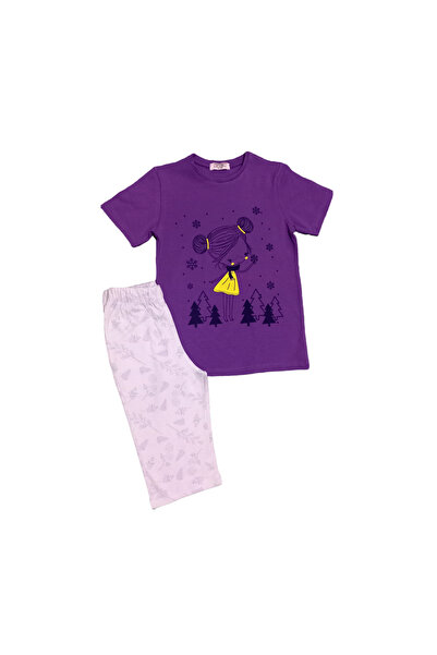 Newteam طقم بيجامة كابري بأكمام قصيرة منقوشة للفتيات 4306