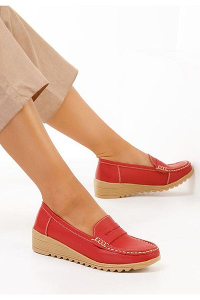 B T Shoes Valmera V2 red genuine leather loafers