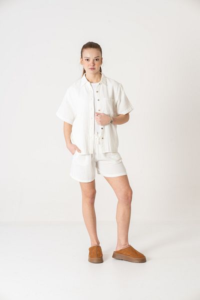 VerdeBlanco 100% Cotton Oversize Shorts and Shirt Set White