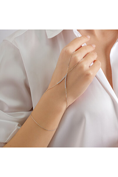 Lia Berto Kadın Zirkon Taşlı V Model 925 Ayar Gümüş Şahmeran