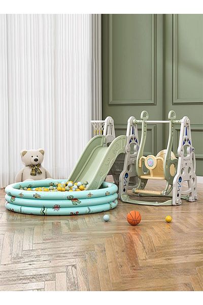 Ma Baby 6 in 1 Kids Slide and Swing Set with Closed Pedal Spot/Soft Ball Pool