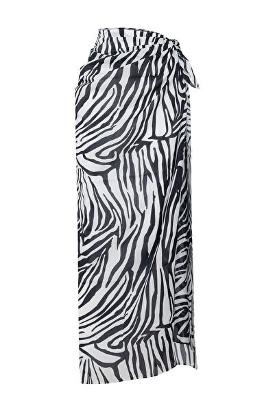 Beach&Beyond Kadın Siyah Zebra Pamuklu Kumastan Pareo