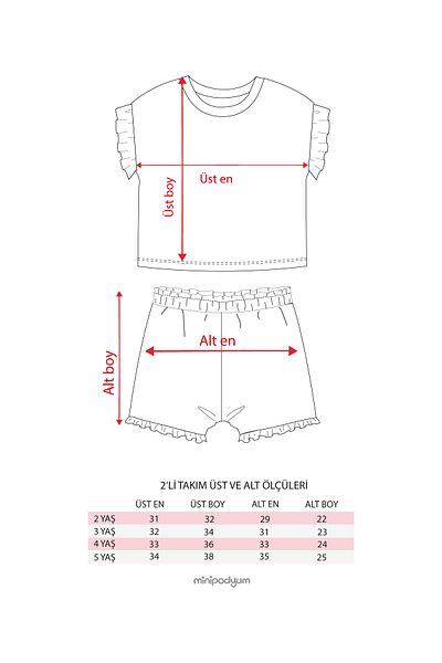 Minipodyum Girl's Striped T-Shirt Shorts Summer Waffle Two Piece Set