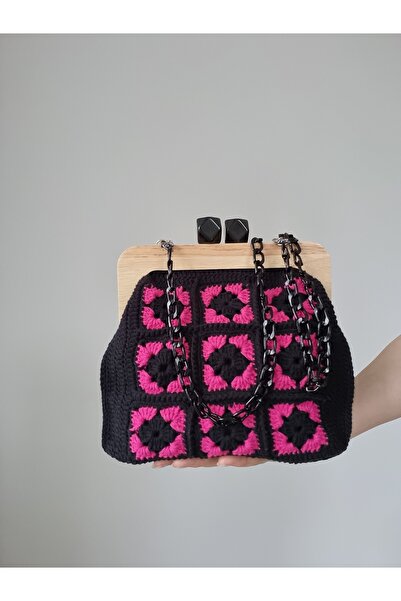 DORUKLAND Ahşap Burslu El Örgüsü Çanta