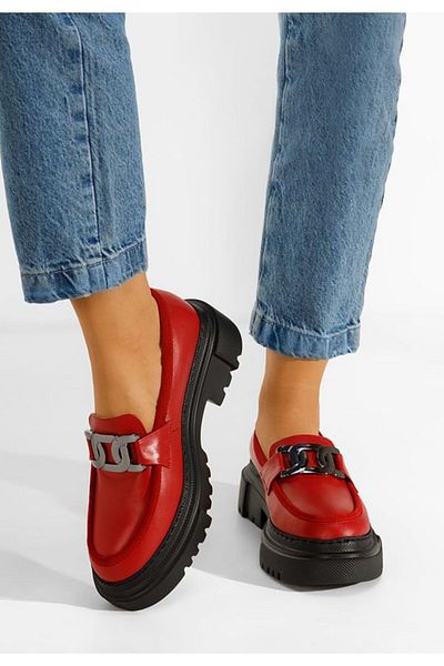 B T Shoes Red genuine leather loafers Haza V2