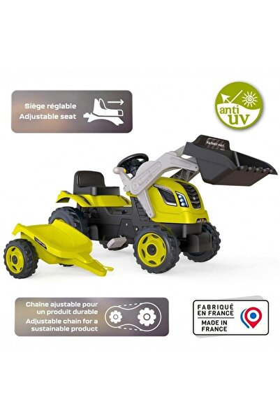 Smoby Xl Römorklu Pedallı Ve Kepçeli Traktör Yeşil