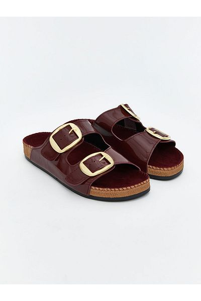 LC Waikiki Papuci de damă LCW STEPS cu aspect de piele roșu claret