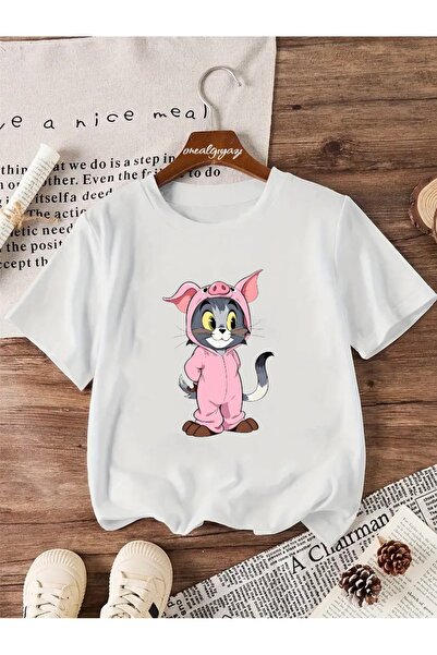 oneagılyazı تي شيرت كبير الحجم للأطفال مطبوع عليه توم في زي الخنزير