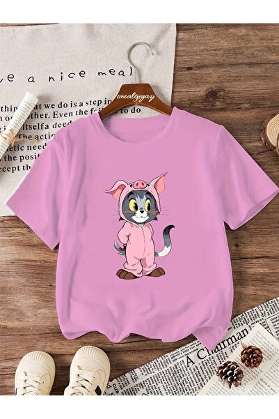 oneagılyazı تي شيرت كبير الحجم للأطفال مطبوع عليه توم في زي الخنزير